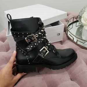 Ikrush Blake Buckle Studded Biker Boots